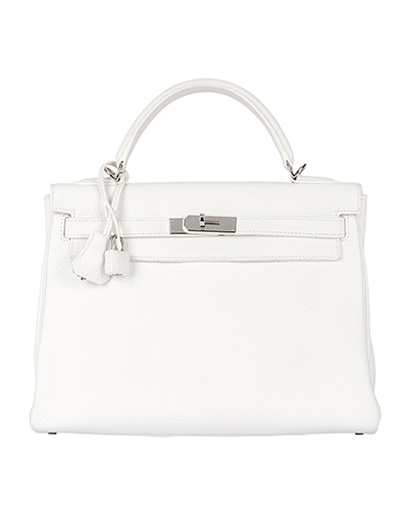 Kelly 32 Veau Taurillon Clemence Leather In White, front view
